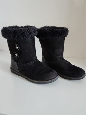 Big Girls Kids Black Faux-Fur Cuff Winter Boots Size 4
